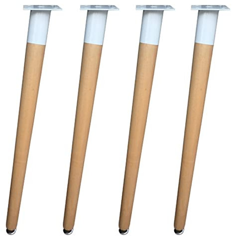Lot de 4 Pieds de Table en Bois Massif de 72cm, Pieds de Meubles Coniques inclinés avec Couvercle supérieur Blanc, pour Banc, chaises de Salle à Manger, Tables Basses