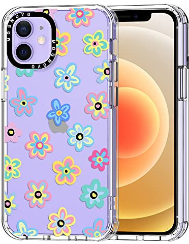 MOSNOVO für iPhone 12 / iPhone 12 Pro Hülle – Durchsichtige, schlanke, stoßfeste TPU+PC-Handyhülle, [6,6 Fuß Fallschutz/Anti-Abziehen] - Groovy-Blume