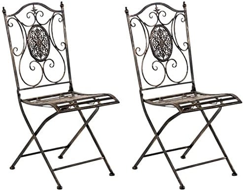 CLP 2er Set Eisen-Gartenstühle Sibell I Klappstühle mit edlen Verzierungen, Farbe:Bronze