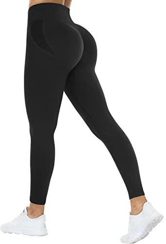 TAYOEA Scrunch Butt Leggings Hoch Taille Workout Legging Blickdicht Kompressions Push up Leggins Lang Seamless Sporthose Fitnesshose Yogahose Schwarz,XS