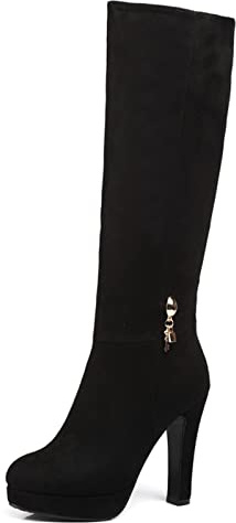 Bviennic Donna Eleganti Plateau Tacco Alto Warm Vestito Stivali Alti Serata Punta Rotonda Moda Tacco A Blocco Stivali Equitazione Nero Numero 40 EU-41Cn