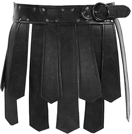 Alvivi Damen Rock PU Lederrock Gothic Punk Gladiator Rock Steampunk Minirock Römer Kämpfer Krieger Kostüm Tanzrock Party Clubwear