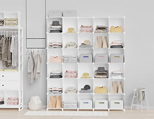 HOMIDEC Regalsystem Regal aus Kunststoff, 40 Würfel Schuhregal Modular Schrank Faltschrank Raumteiler, Aufbewahrung Organizer von Kleidung Schuhen Spielzeug für Schlafzimmer, Weiß