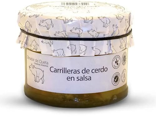 Fleisch. Schweinebacken in Weißwein. Geschmorte Backen 440gr. Familiäres, hausgemachtes und handwerkliches Rezept. Originelles Geschenk für alle. 100% in Spanien hergestellt. Gourmet Essen.