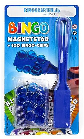 DiPrint Bingo Magnetstab mit 100 Bingo-Chips (blau) - Verbesserte Ausführung -