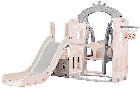 Toboggan et balançoire pour bébé Toboggan autoportant pour Enfant Centre d'activités pour Aire de Jeux Ensemble de Jeux intérieur extérieur Toboggan Long Equipement de Jeux (Tower Pink)