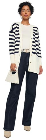 TRENDYOL Damen Gestreift Lange Ärmel Entspannt Hijab Cardigan Sweater