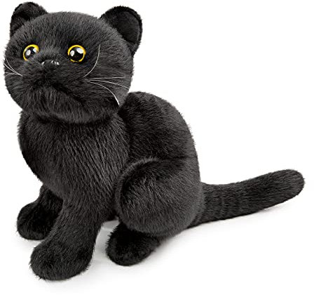 lilizzhoumax Schwarze Katze plüschtier 28cm/11Zoll Simuliertes Tier Katze Kawaii Niedlich Kuscheltier Stofftiere Realistische Spielzeug Ostern Geschenk für Kinder Jungen Mädchen Ostern