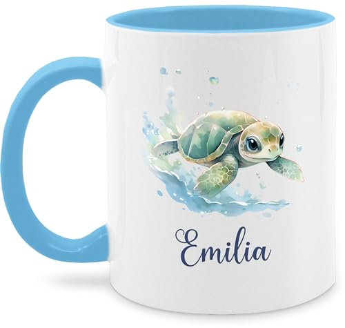 Tasse Tassen 325ml - Schildkröte mit Name personalisiert I Zootiere I Panzertier - 325 ml - Hellblau - schildkrötentasse schildkrötentassen schildkröten turtle haferl schildkröten-tasse und
