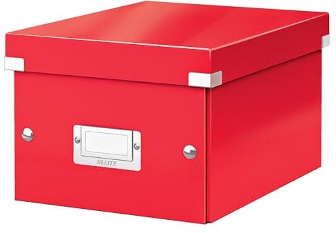 Leitz WOW A5 Storage Box, Click and Store Range, Small Cardboard Storage Box, Red, 60430026