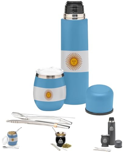 Aurum® Mate Argentino, Yerba Mate, Vajillas Completas Modernas, Te Matcha Kit, Yerba Mate Argentina, Taza Calabaza, Bombilla, Termo (KIT FLARG)