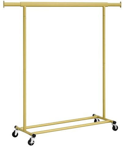 SONGMICS Kleiderständer auf Rollen, Schwerlast-Garderobenständer, ausziehbare Kleiderstange, bis 100 kg belastbar, einfache Montage, transportabel, blassgold HSR013A01