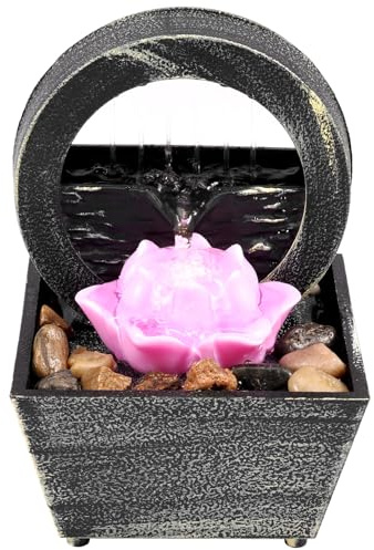 Indoor 4-Tier Cascading Bowl Fountain, Relaxation Meditation Tabletop Fountain Rock Waterfall, Tabletop Waterfall with Soft LED, Fountain Landscape Artistic Desk Fountains Flowing Water Ornaments (E)