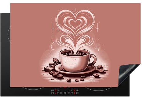 KitchenYeah© Herdabdeckplatte Einteilig Küche Ceranfeld Abdeckplatte Cerankochfeld Abdeckung Induktionskochfeld Schutzmatte Vintage - Kaffee - Herz - Kaffeebohnen - Retro - 80x52 cm