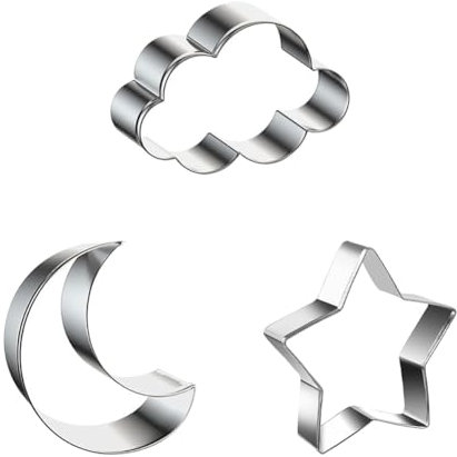 HugeDE 3 Pcs Star Moon Cloud Cookie Cutters Stainless Steel Biscuit Cutter Molds Fruit Cookie Cutters Shapes Metal Sandwich Cutter for Baking Pastries Doughs