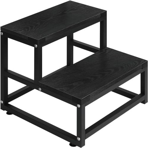 LIANTRAL Taburete para Adultos y niños, Taburete de 2 Niveles, Acero Resistente y Taburete de Madera Estable, Capacidad de Carga de hasta 200 kg, Taburete para Cama, Cocina, baño, Negro