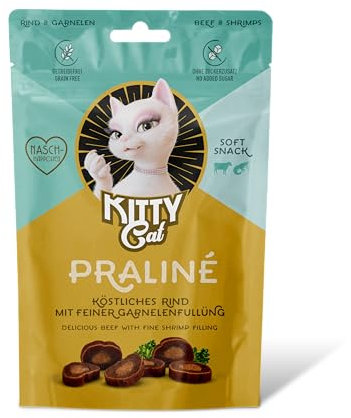 KITTY Cat Praliné Rind & Garnele, 10 x 50 g (Großpackung), softe Leckerlis für Katzen, getreidefreier Snack mit hohem Fleischanteil und Taurin
