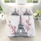 Hell GefäRbt Spannbettlaken 90x200 cm, Weiches Mikrofaser Bettlaken Spannbetttuch für Kinder, Cartoon Paris Eiffelturm PflaumenblüTe Bettlaken - Tiefe Tasche 30 cm Mit 2 Kissenbezügen
