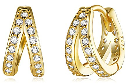 925 Sterling Silber, spanische moderne stilvolle Zirkon-Kristall-Doppelringe, Ohrschnalle, Ohrringe, Creolen für Frauen, Hochzeit