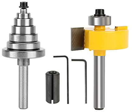 Yueqing Zhongji Rabbet Router Bit 1/4 Inch with 6 Bearings,Interchangeable and Adjustable Bearing (Multiple Depths 1/8, 1/4, 5/16, 3/8, 7/16, 1/2) Carbide Tipped Rabbeting Router Bit Set for