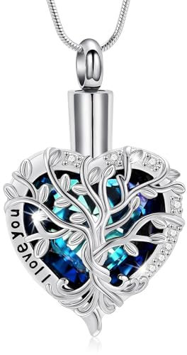 AIWENXI Árbol de la vida cremación joyas para cenizas en forma de corazón collares para hombres mujeres amor un recuerdo regalos conmemorativos cenizas colgante joyas - I love you, Acero inoxidable