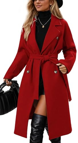 Women's Vintage Double-Breasted Trench Coat Wool Blend Lapel Collar Pea Coat Winter Slim Fit Jackets Coat Outwear