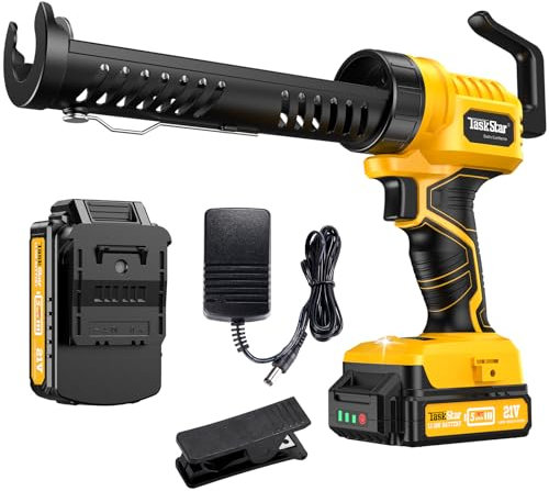 TaskStar Pistola per Silicone, Pistola Silicone Elettrica con 1 batteria da 2000 mAh, 5 velocità regolabili, Pistola Silicone Professionale da 300 ml con luce LED