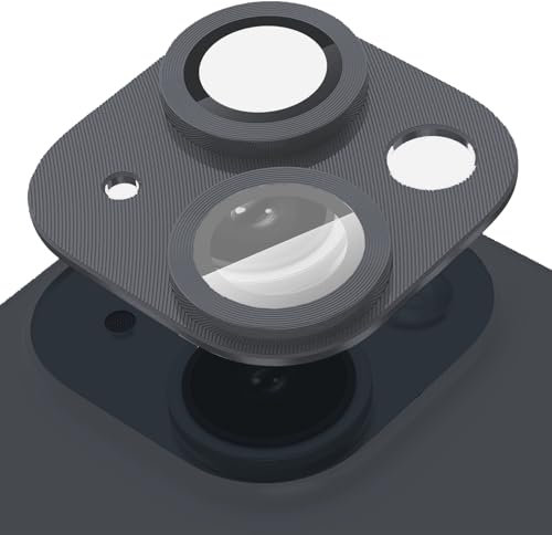 Lot de 2 protections d'appareil photo en verre trempé avec anneau en métal - Compatible avec iPhone 15 6,1/15 Plus 6,7 - Avec anneau en métal - Conçu pour adaptateur MagSafe pour fixation magnétique