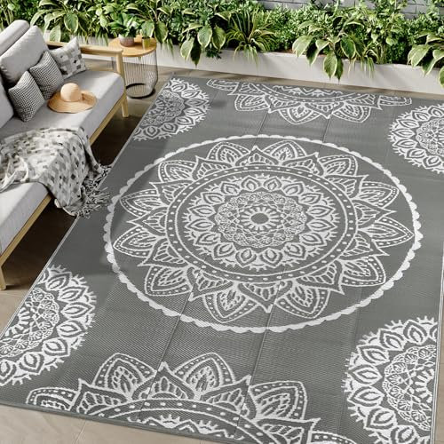 Famibay Outdoor-Teppich, wasserdicht, groß, 245 x 305 cm, Kunststoff, Stroh, Gartenteppich, wendbar, Outdoor, Terrasse, Teppich, UV-beständig, tragbar, für Innen- und Außenbereich, für Wohnmobil,