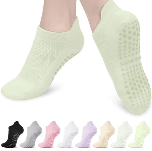8 Paar Yoga Socken, Antirutschsocken Damen Socken mit Noppen Abs Socken Rutschfeste Socken Pilates Socken Damen Stoppersocken für Damen Pilates Yoga Barre Tanz Ballett Fitness Krankenhaus 36-40