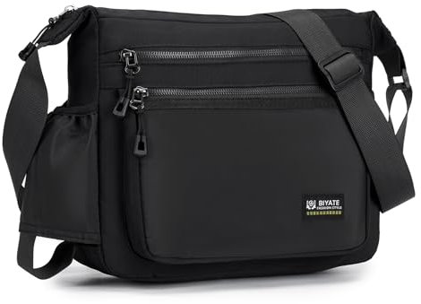 BAGROUPS Umhängetasche Herren Groß Messenger Bag Wasserdicht Schultertasche Sling Tasche Männer Umhängetaschen Crossbody Bag Nylon für Arbeiten Einkaufen Reisen Täglicher für 11 Zoll IPAD Schwarz