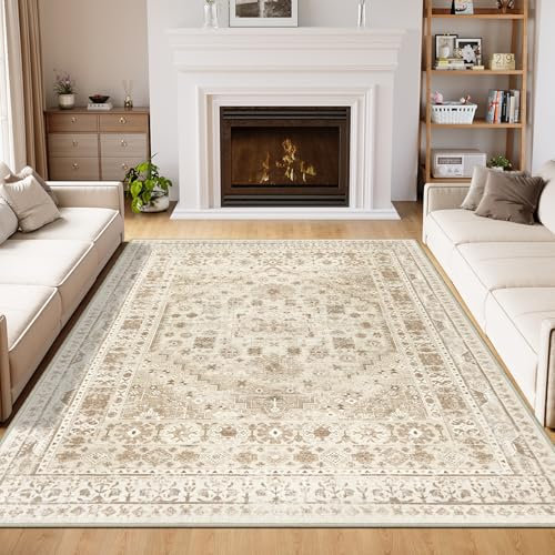 Capslpad Beige Vintage Teppich Wohnzimmer 160x230cm Retro rutschfest Kurzflor Kunstwolle Teppich Waschbar Weich Schlafzimmer Teppiche für Wohnzimmer Schlafzimmer Büro Bereich Esszimmer