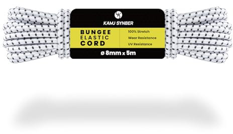 Kamu Synber Gummiseil 8mm x 5m Expanderseil Spanngummi Spannseil Gummischnur für Anhänger, Sonnensegel, Plane | UV Beständig Wetterfest | Weiß/Schwarz