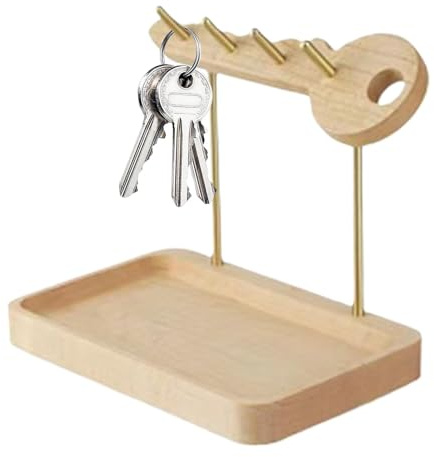 Portachiavi da appoggio, rustico con vassoio, supporto per gioielli riutilizzabile, portachiavi in legno per soggiorno, camera da letto
