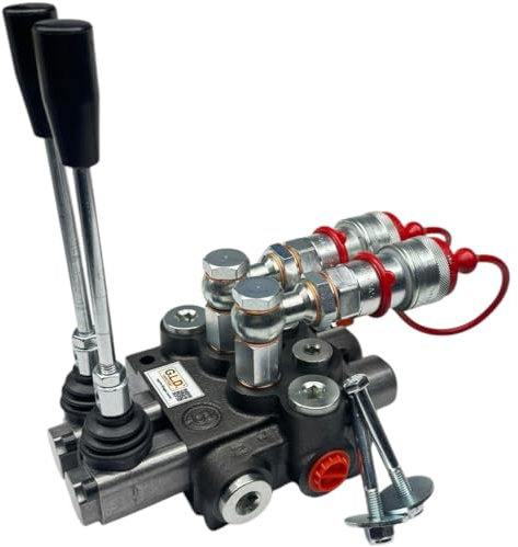 Distributeur oléodynamique pour tracteur 2 leviers à effet unique 3/8 complet avec raccords rapides bouchons de protection rouges et vis de fixation