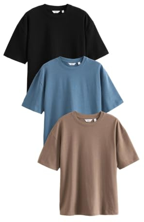 NEXT Herren Schwere Relaxed Fit T-Shirts im 3er Pack Blau/Schwarz/Neutral 3XL