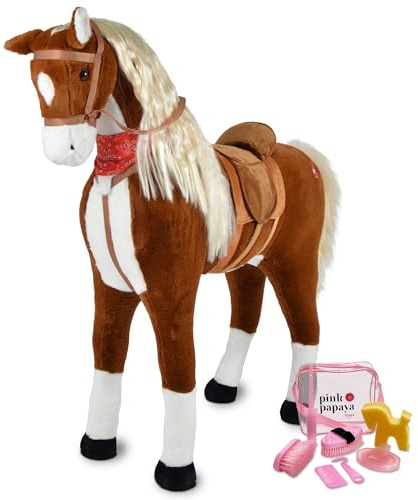 Pink Papaya - 125 cm Stehpferd ELSA + Putztasche - das riesige Pferd zum Reiten, Stehpferd XXL, bis 100kg, Spiel-Pferd zum Draufsitzen