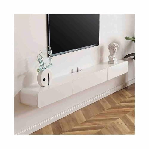 Meuble TV Suspendu Console TV murale flottante moderne avec 2 tiroirs, meuble TV flottant étroit en bois, centre de divertissement for rangement sous le téléviseur, blanc/noir Meuble tv Mural(Blanc,18