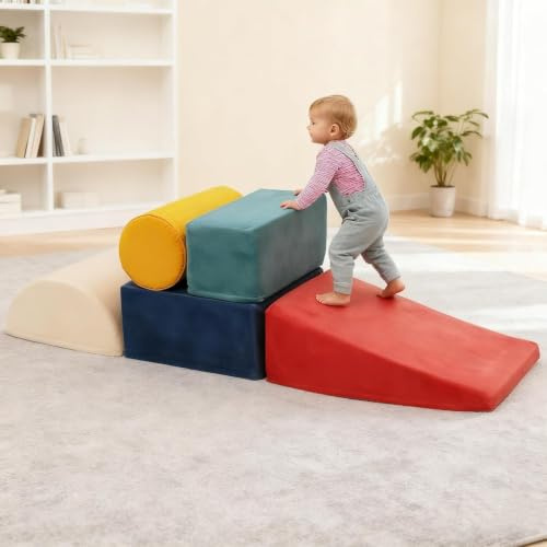 YULEYU Schaumstoff Bausteine Kinder, Baby Klettern Indoor, 5 STK Softbausteine Riesenbausteine Spielbausteine, Weiche Bausteine Baby Großbausteine Kletterspielzeug, Mehrfarbig