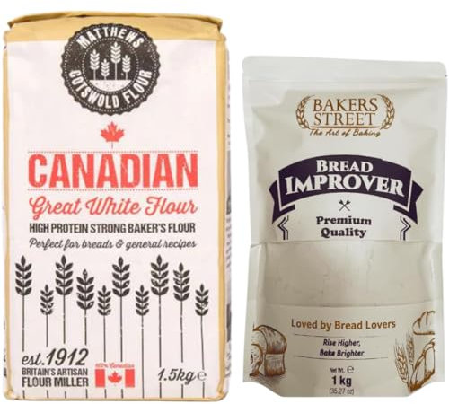 Matthews Canadian Bread Flour 1.5Kg & Bakers Street Bread Improver 1Kg – Strong White Flour for Artisan Baking, Sourdough, Bread Maker, Dough Enhancer, Soft Crumb, Crispy Crust