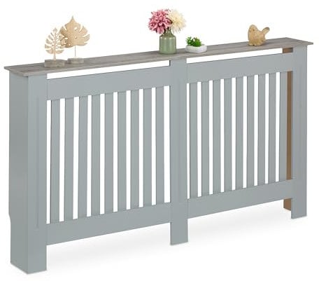 Relaxdays Heizkörperverkleidung Lamellen, HBT 83x152x19 cm, für alte Heizkörper, Heizungsabdeckung mit Regal, MDF, grau, XL
