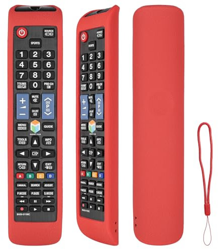 Custodia per telecomando in silicone compatibile con Samsung AA59-00790A AA59-00582A BN59-01198Q BN59-01198C TV telecomando copertura protettiva antiurto con cordino (Rosso)