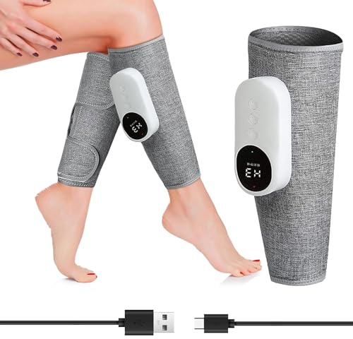 Leg Massager with Heating Function, Cordless Calf Massager with Heat, 3 Intensity Levels & 3 Heating,Adjustable Size,Circulation Booster for Legs Calf Muscles,1Pack (Gray A Single)