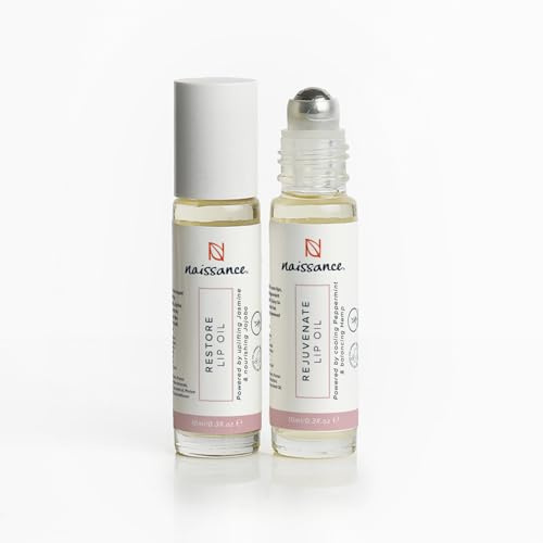 Naissance Liquid Lip Balm Duo 2 x 10ml - Roll on Lip Oil Set - Non-Sticky, Hydrating with Almond, Castor and Vitamin E, Mint, Jasmine