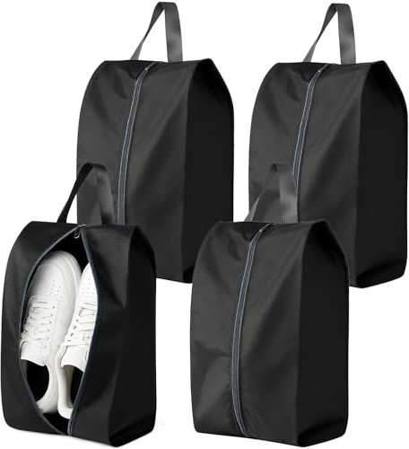 Sacs à chaussures de voyage – Pochettes de rangement résistantes à l'eau avec fermeture éclair, organiseurs portables pour bagages, salle de sport, sport et placard, Noir , Lot de 4, Organiseur de sac
