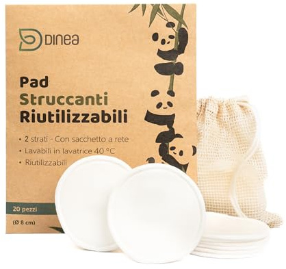 DINEA 20 Dischetti Struccanti Lavabili in Bambù e Cotone Riutilizzabili | Doppio strato ultra morbido, rimuove trucco e mascara, ideale per viso e occhi, sacchetto per il lavaggio incluso