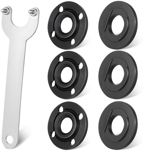 kebitedamai Angle Grinder Key Pin Spanner, 140mm Angle Grinder Spanner Key with 6 Pcs Inner Outer Flange Nuts, Quick Release Self-Locking Plate Retaining Nuts for Secure Disc Replacement Maintenance
