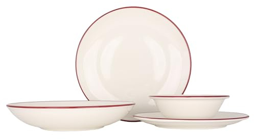 Bonna Geschirrset (Large) - Linea Burgundy - 24 teilig - 6 Personen - Porzellan