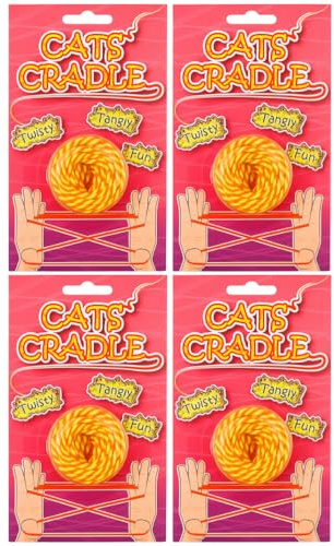 eMKay® Pack of 4 Cat’s Cradle String Game | Neon Orange & Yellow Finger Strings (1.6m Each) with Instructions | Retro Kids Toy for Motor Skills & Focus | Party Bag & Stocking Fillers