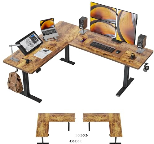 FEZIBO L Shaped Electric Standing Desk, 190 * 160 cm Adjustable Height Stand Up Table with Single Motor, for Home Office with Rustic Brown Top